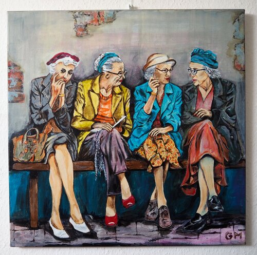 Bad and good news  + Animation QR Code rückseitig di Gabriele Müller, Pittura in vendita su Singulart