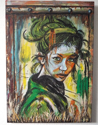 Graffiti girl Mia on urban container di Gabriele Müller, Pittura in vendita su Singulart