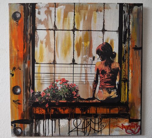 Collage Anna `s balcony + Animation QR Code rückseitig von Gabriele Müller, Andere Medien kaufen auf Singulart