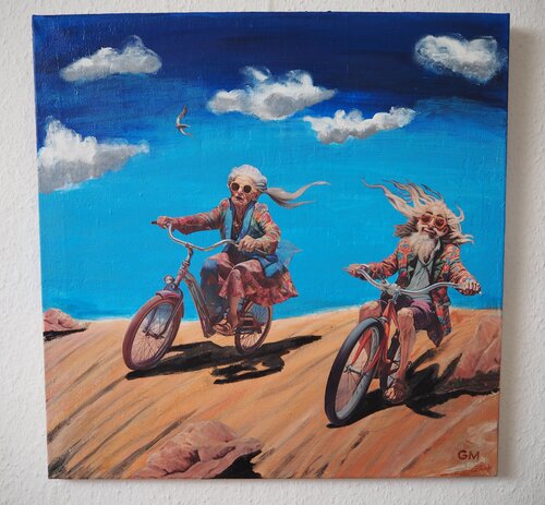 Collage Beach Racing + Animation QR Code rückseitig di Gabriele Müller, Pittura in vendita su Singulart