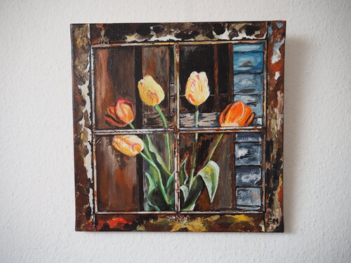 Fenster mit Tulpen van Gabriele Müller, Schilderij te koop op Singulart