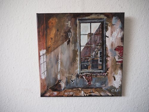 Fenster mit Vase und Schnecke van Gabriele Müller, Schilderij te koop op Singulart