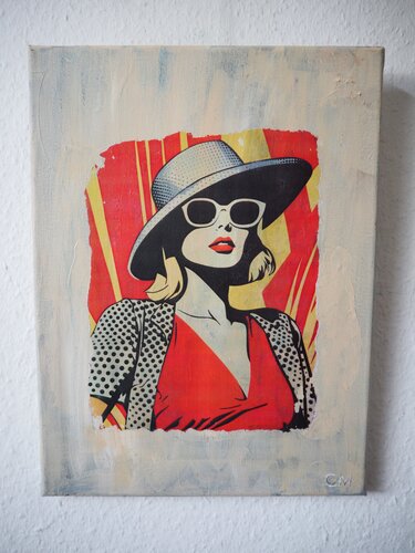 Monotypie - Frau mit Hut und Sonnenbrille par Gabriele Müller, Autres supports en vente sur Singulart