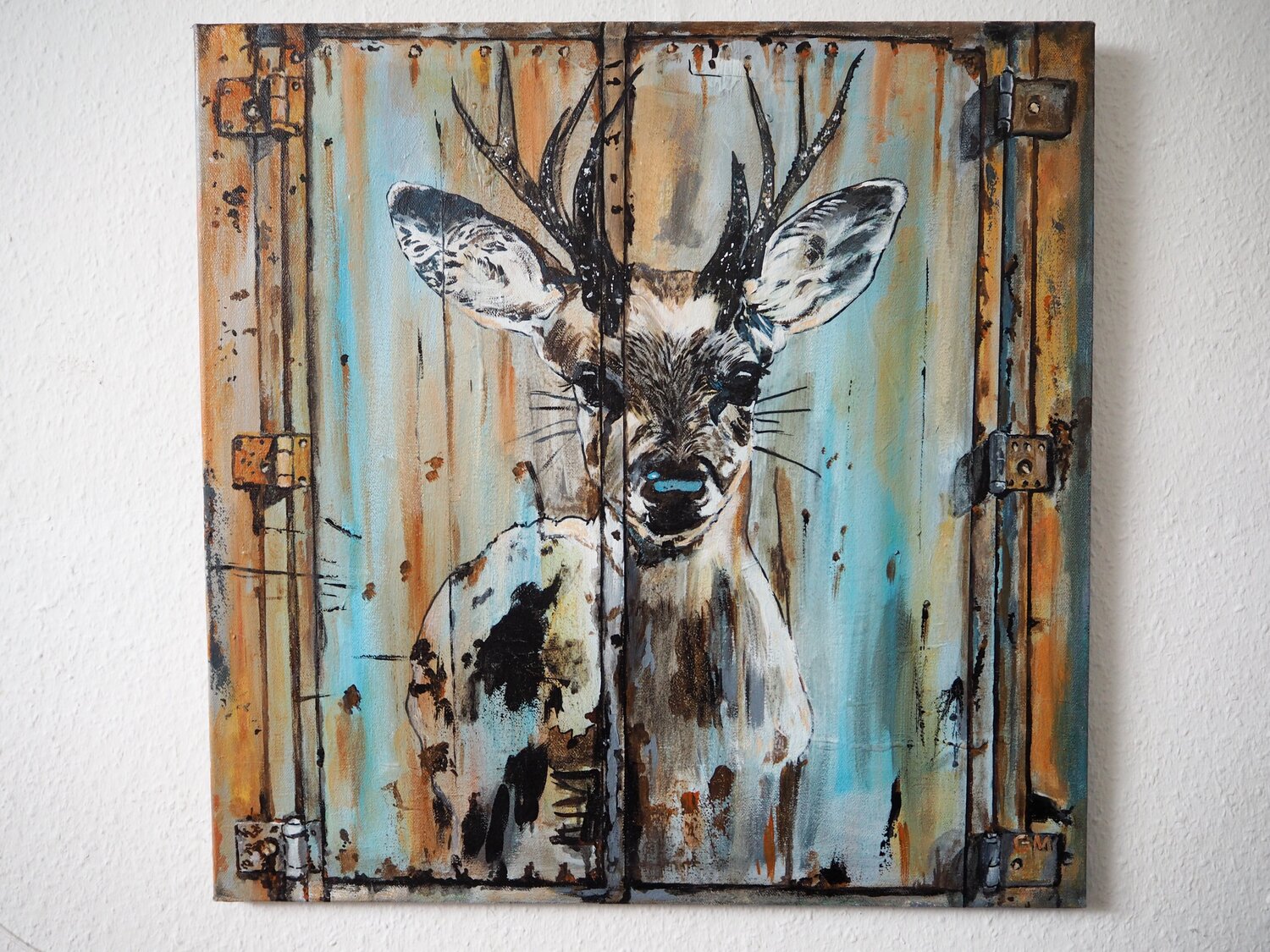 Graffiti Hirsch auf Containertür Gabriele Müller Original painting for sale