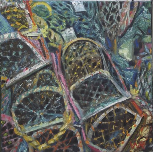 Lobster pots by Wendy Raphael, Painting for Sale on Singulart