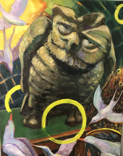 Petrified Owl  frustration van Wendy Raphael, Schilderij te koop op Singulart