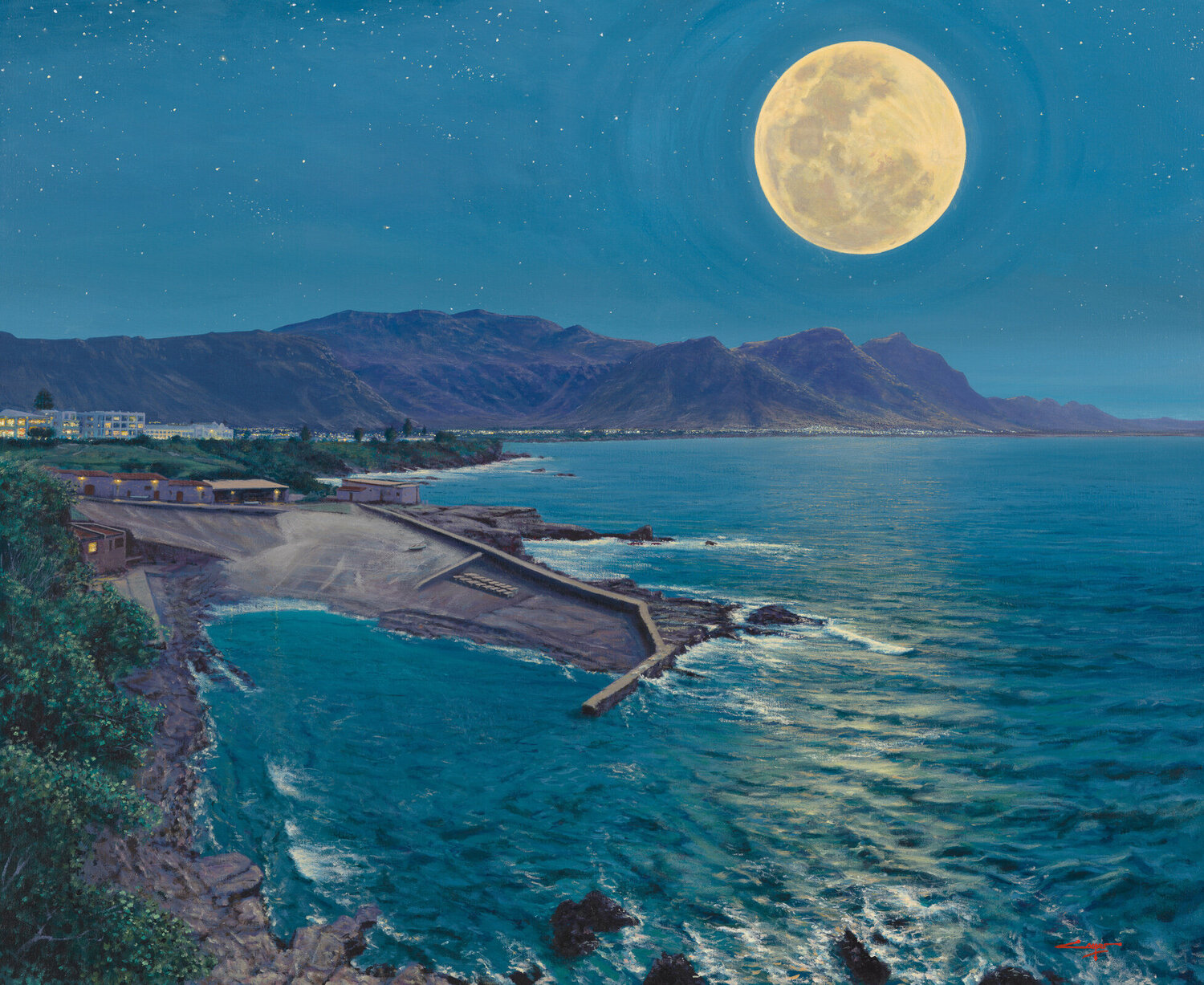 Full Moon, old harbour Hermanus Andrew Cooper