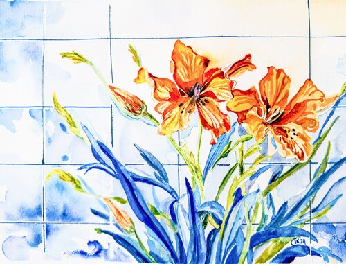 Red-Orange Asphodel by Irina Kurganskaya, Painting for Sale on Singulart