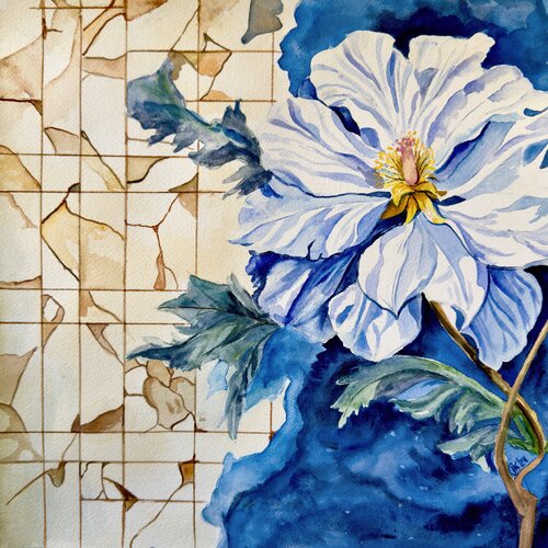 Blue-Purple Clematis van Irina Kurganskaya, Schilderij te koop op Singulart
