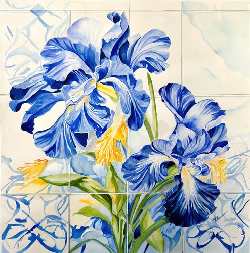 Bright Blue Irises von Irina Kurganskaya, Malerei kaufen auf Singulart