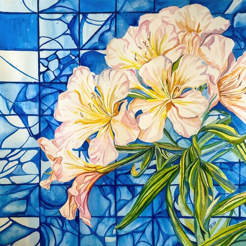 Light Pink Oleander van Irina Kurganskaya, Schilderij te koop op Singulart