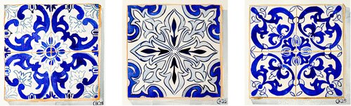 Blue Azulejo Triptych 2 by Irina Kurganskaya, 회화 for Sale on Singulart