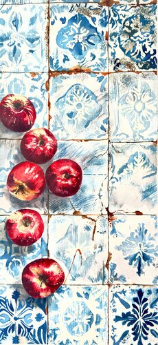 Portuguese Harvest on Azulejo Time – Apples 2 di Irina Kurganskaya, Pittura in vendita su Singulart
