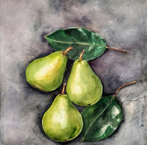 Whispers Through the Wall: Green Pears 2 von Irina Kurganskaya, Malerei kaufen auf Singulart