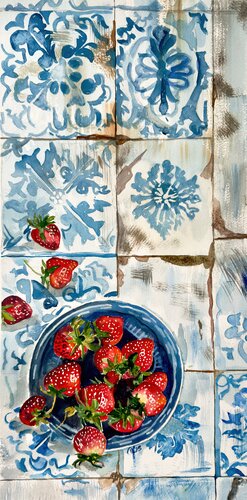 Portuguese Harvest on Azulejo Time - Strawberries von Irina Kurganskaya, Malerei kaufen auf Singulart