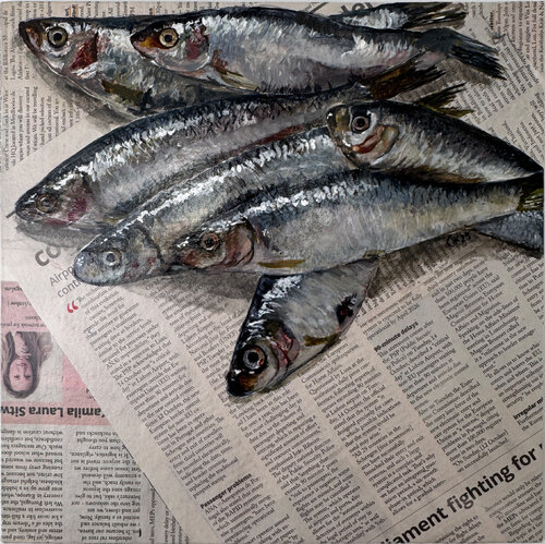 Sardine Special: Front Page Catch van Irina Kurganskaya, Schilderij te koop op Singulart