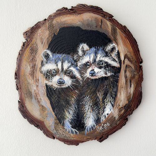 Curious Raccoons van Irina Kurganskaya, Schilderij te koop op Singulart