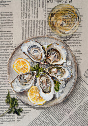 Headlines Served Chilled: Oysters van Irina Kurganskaya, Schilderij te koop op Singulart