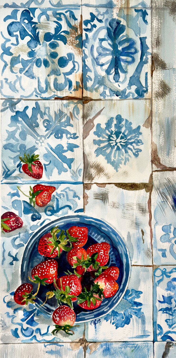 Portuguese Harvest on Azulejo Time - Strawberries Irina Kurganskaya