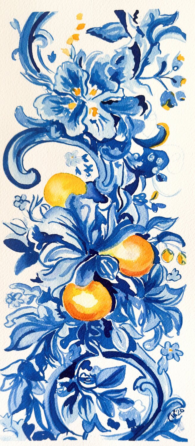 Azul & Citrus 2 Irina Kurganskaya Peinture originale à vendre