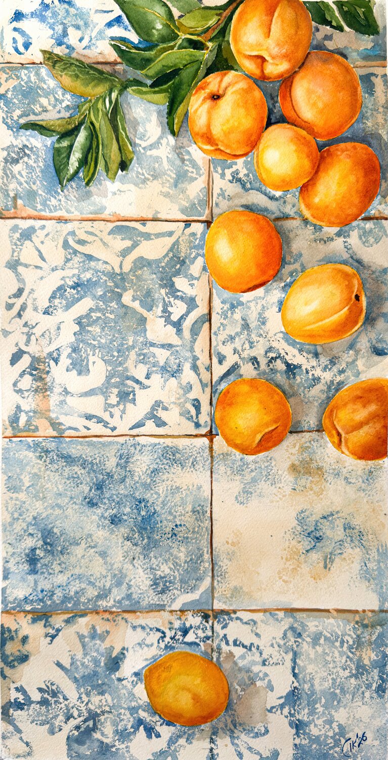 Portuguese Harvest on Azulejo Time – Golden Apricots Irina Kurganskaya