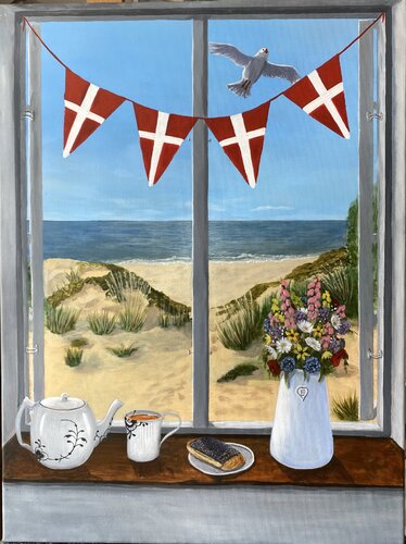 Danish summer window with royal copenhagen van Eleonor Dan, Schilderij te koop op Singulart