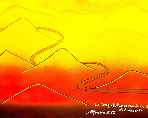 La Parigi Dakar si snoda fra le dune del deserto by Romano Mosconi, 회화 for Sale on Singulart