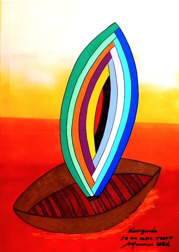 Navigando su un mare rosso by Romano Mosconi, 회화 for Sale on Singulart