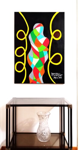 Scomposizione a colori su fondo nero con spirali gialle by Romano Mosconi, 회화 for Sale on Singulart
