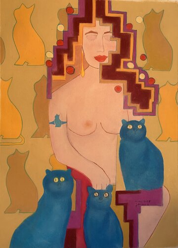 Women with Cats von Gerard Ceulemans, Malerei kaufen auf Singulart