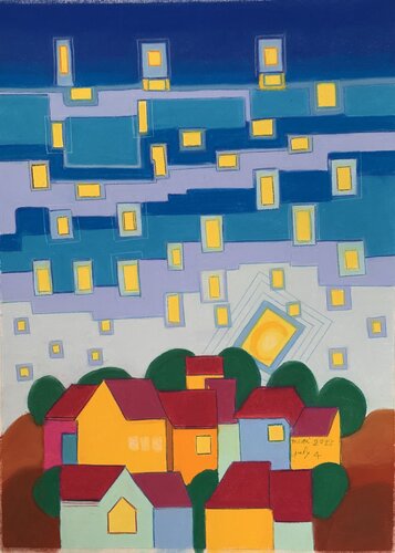 The village by night van Gerard Ceulemans, Schilderij te koop op Singulart