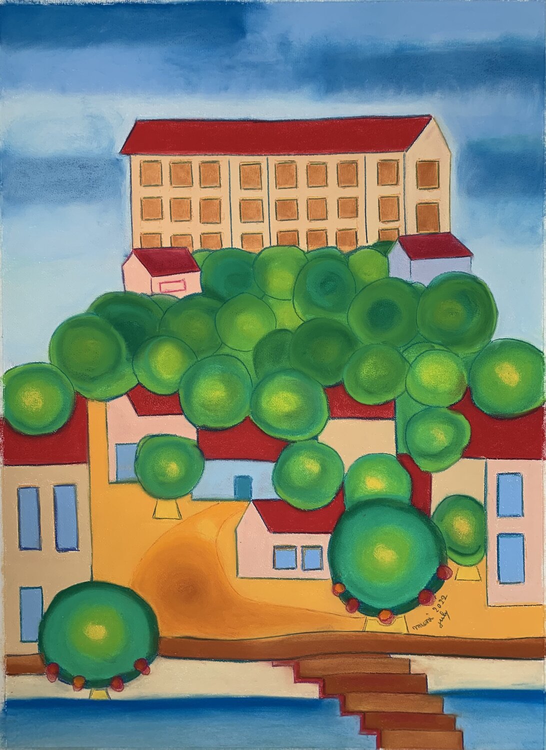 The school on top of the hill Gerard Ceulemans Originalgemälde zu verkaufen