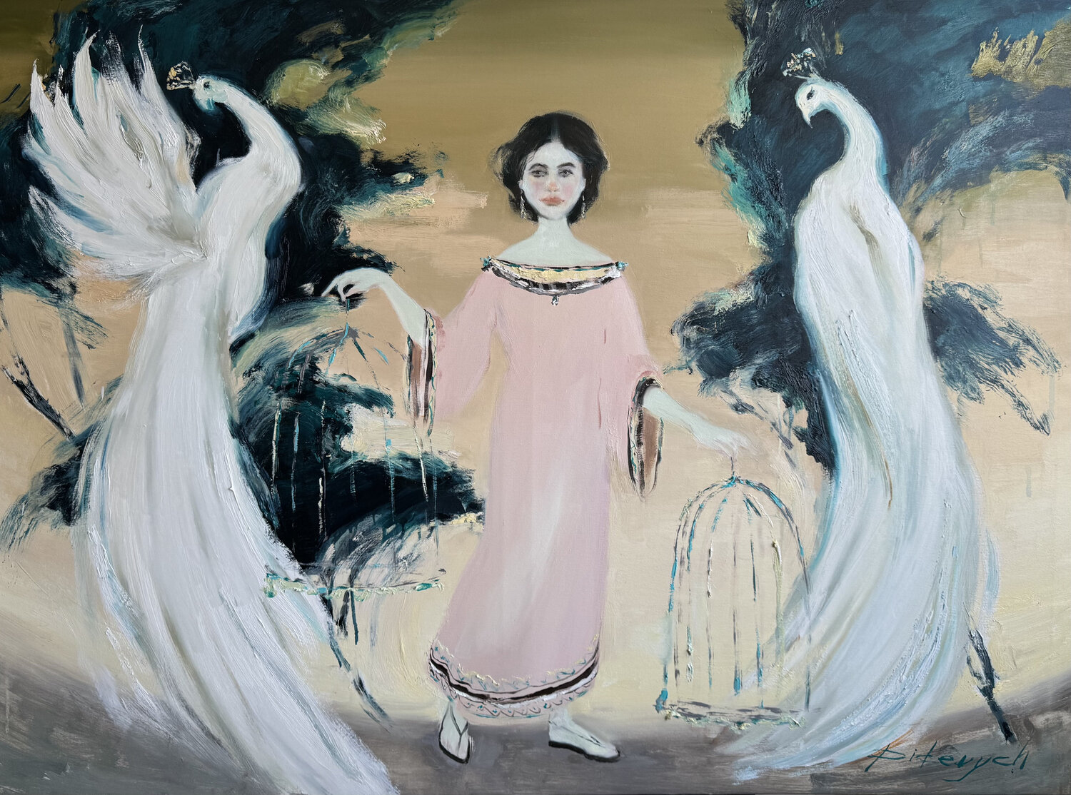 “Garden of Silent Birds” Yuliia Didevych Originalgemälde zu verkaufen