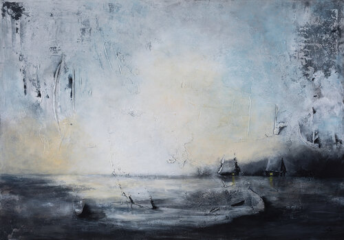 Calmness– Abstract Landscape Painting von Laura Miskinyte, Malerei kaufen auf Singulart