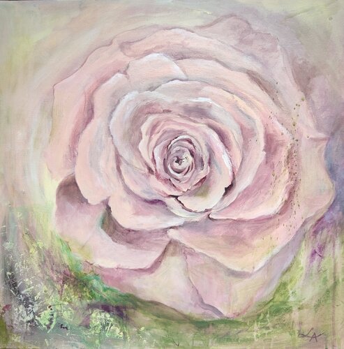 La Rose II: Pâle - Floral painting de Laura Miskinyte, Pintura a la venta en Singulart