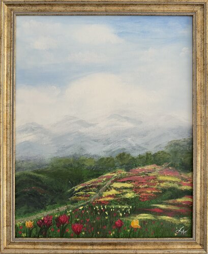 Forgotten Morning - Atmospheric Landscape Painting par Laura Miskinyte, Peinture en vente sur Singulart