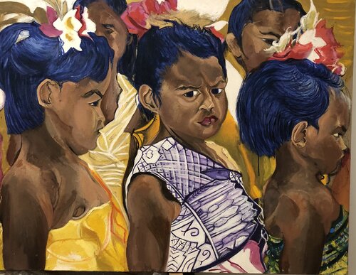 Young Balinese girl dancers getting ready for a performance di Cynthia Ruffin Simon, Pittura in vendita su Singulart