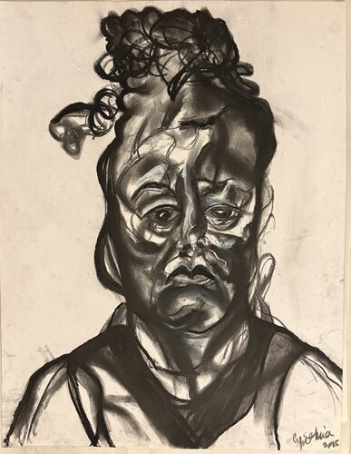 Autoportrait de l'artiste à la coiffure imposante di Cynthia Ruffin Simon, Opera su carta in vendita su Singulart