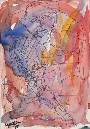 Man and pet by Cynthia Ruffin Simon, Work on Paper for Sale on Singulart