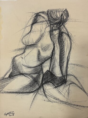 Nude resting on her elbow par Cynthia Ruffin Simon, Œuvre sur papier en vente sur Singulart