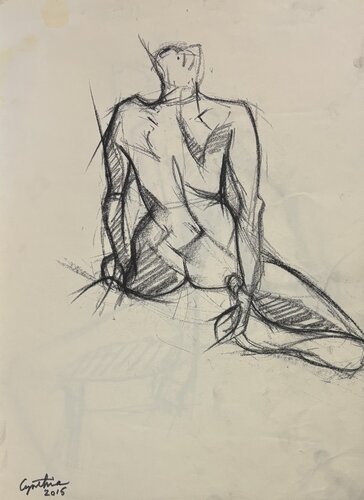 Etude de nue assise de dos par Cynthia Ruffin Simon, Œuvre sur papier en vente sur Singulart