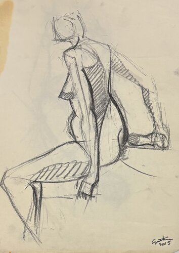 Etude de nue assise de côté par Cynthia Ruffin Simon, Œuvre sur papier en vente sur Singulart