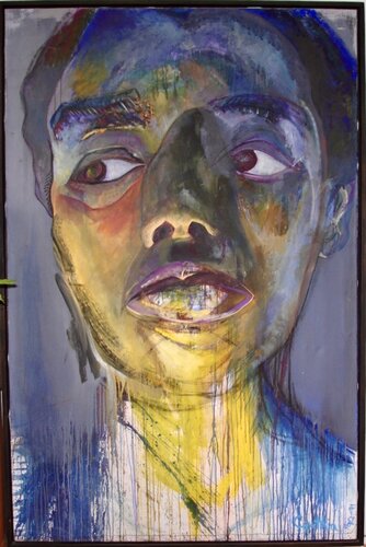 Large self-portrait of the artist di Cynthia Ruffin Simon, Pittura in vendita su Singulart