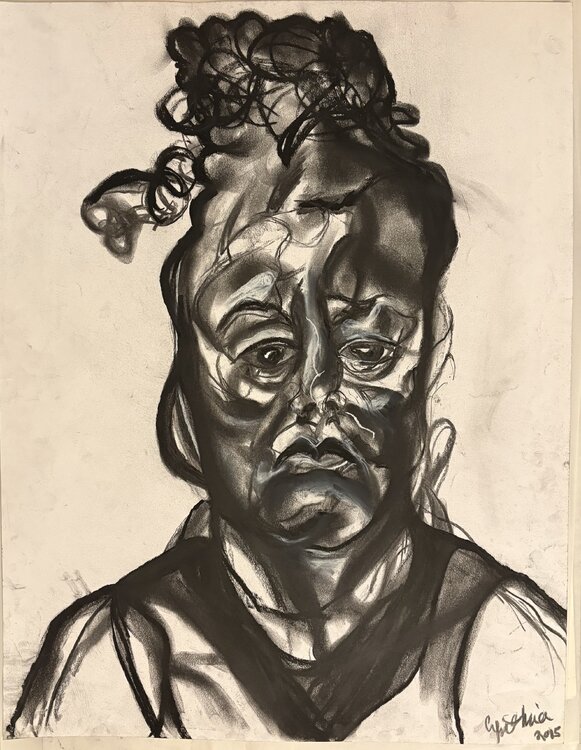 Autoportrait de l'artiste à la coiffure imposante Cynthia Ruffin Simon