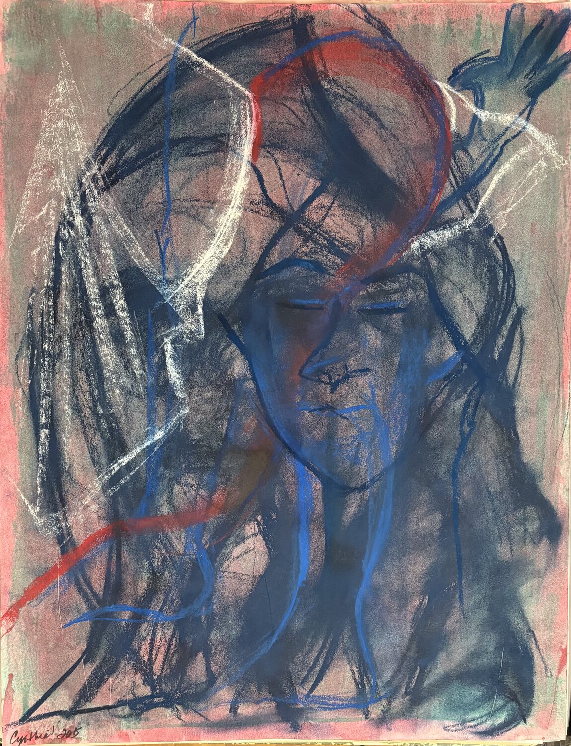 Woman with large hairdo Cynthia Ruffin Simon Werk auf Papier zu verkaufen