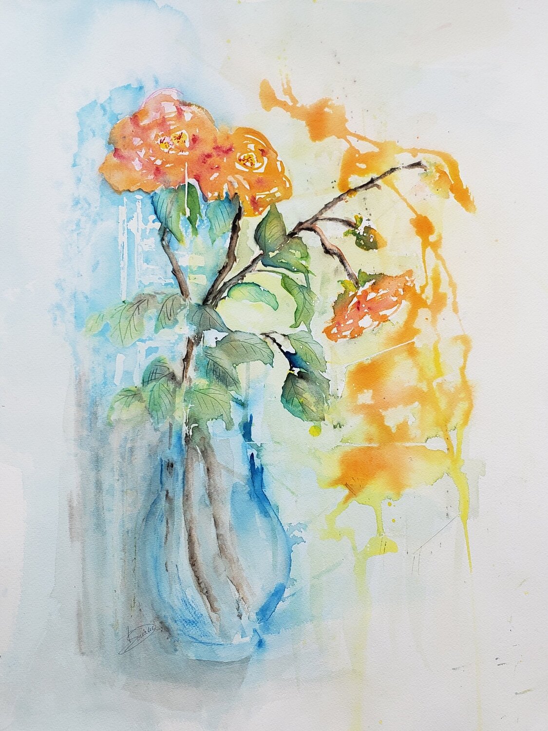 Roses en rayons de soleil Thérèse SORIANO Dipinto originale in vendita