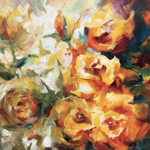 «Roses de thé» by Oxana Sanson, Painting for Sale on Singulart