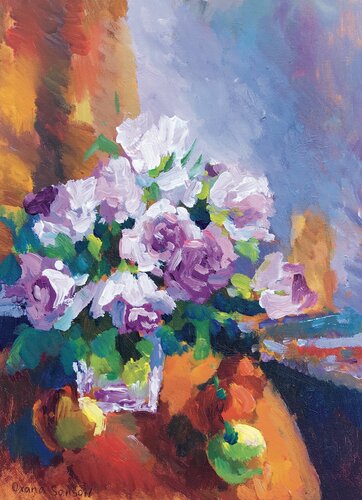«Soir chaleureux aux pivoines» par Oxana Sanson, Peinture en vente sur Singulart
