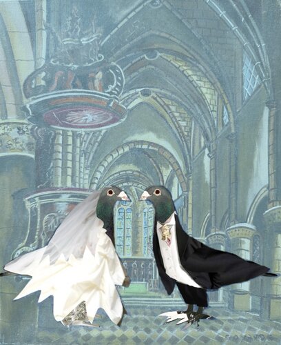 Le mariage des colombes van Martine Lapierre, Schilderij te koop op Singulart