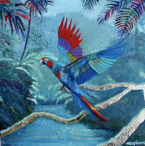 Un Ara à Blue River ( Raja Ampat, Papouasie) by Martine Lapierre, Painting for Sale on Singulart